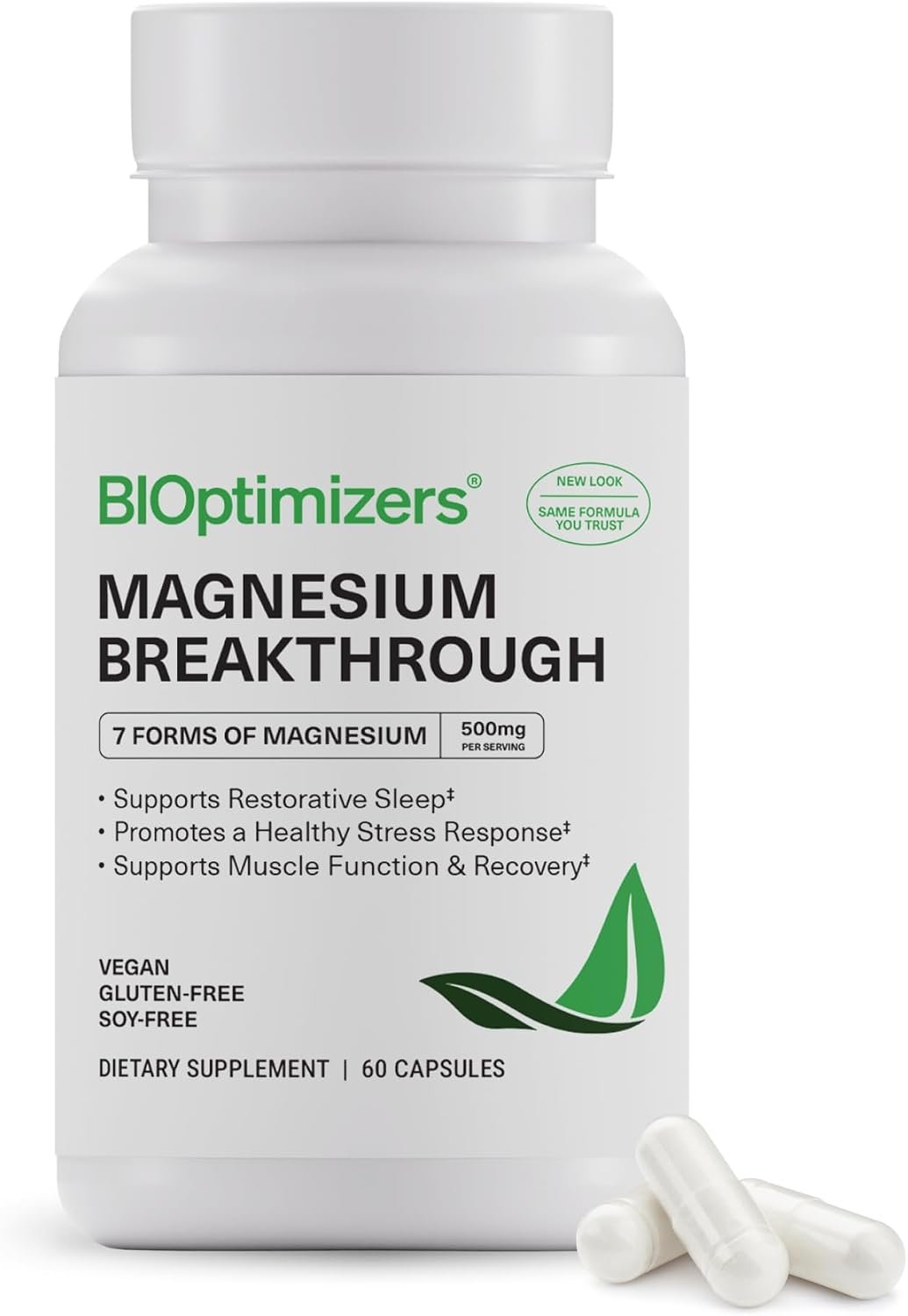 BIOptimizers Magnesium Breakthrough Supplement with 500mg – 7 Forms of Magnesium: Glycinate, Malate, Citrate, and More – Natural Support for Sleep and Cognitive Function -60 Capsules- Calming Vitamins