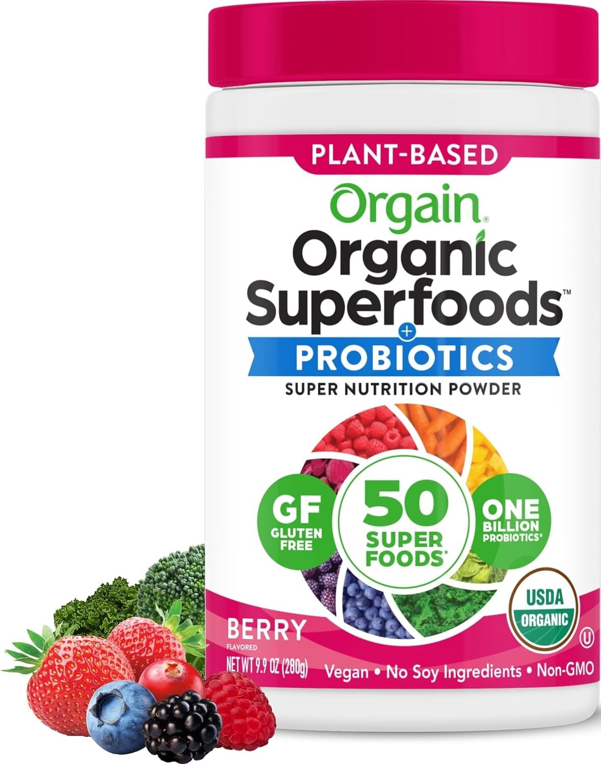 Orgain Organic Greens Powder, 50 Superfoods + Probiotics, Berry, 0.62 lb