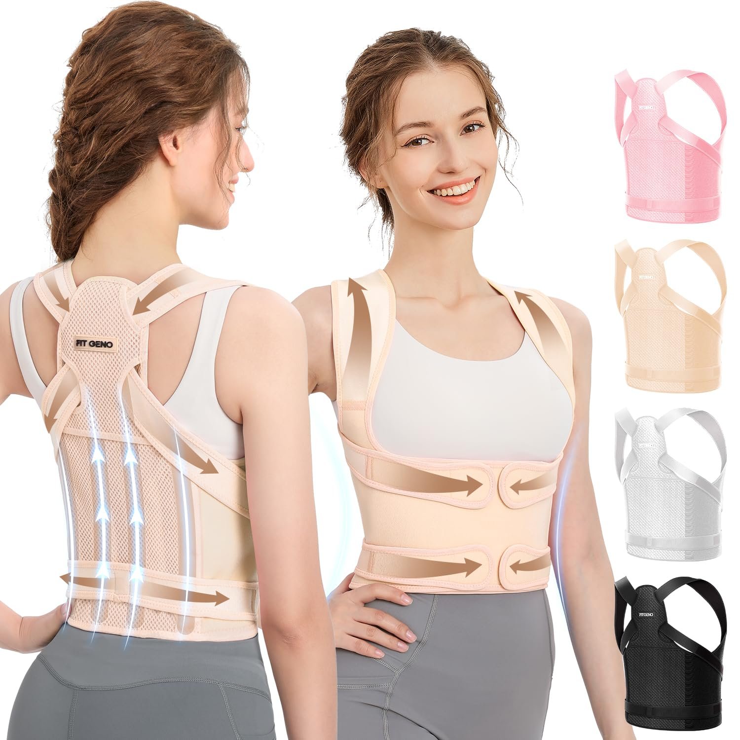 Fit Geno Posture Corrector for Women & Men, Back Shoulder Support Brace