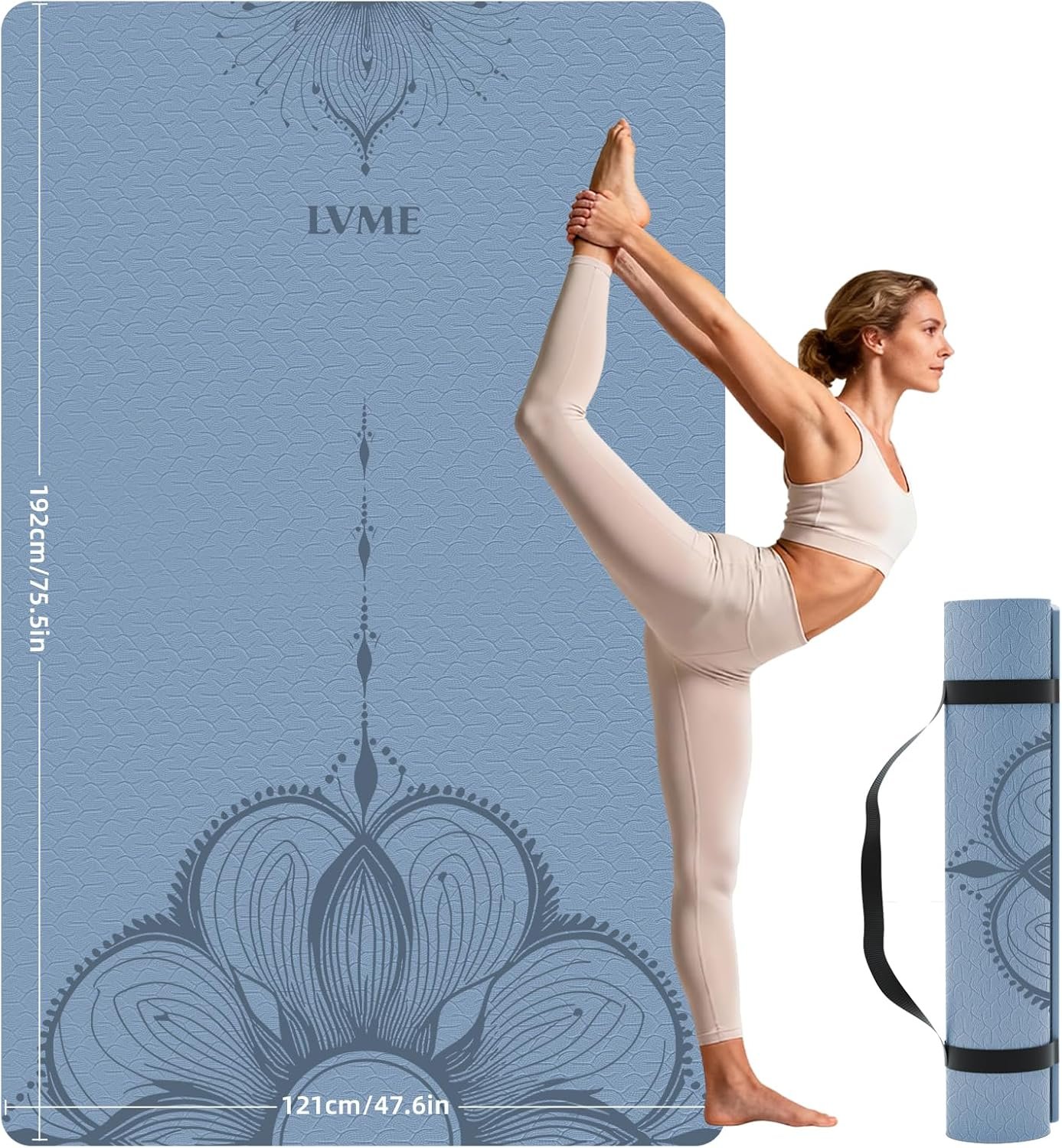 Large Yoga Mat (75.5″x47.6″x0.4″）Extra Wide & Thick 10mm