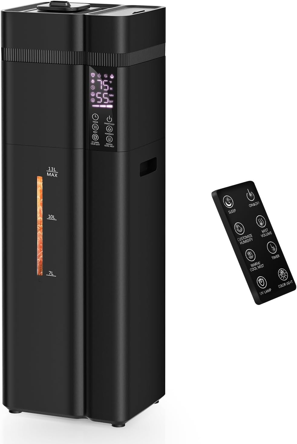 13L/3.4Gal Humidifiers for Bedroom, Ultrasonic Warm & Cool Mist Humidifier Large Room, Covers 800ft², 72H Runtime, 24H Timer, 3 Mist Modes Top Fill Quiet Humidifiers for Home, Office, Black