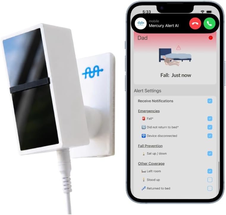 Senior Fall Monitor | 24/7 Passive Monitoring | Automated Alerts | Health & Safety Analytics | Stick-On Install | Subscription Required