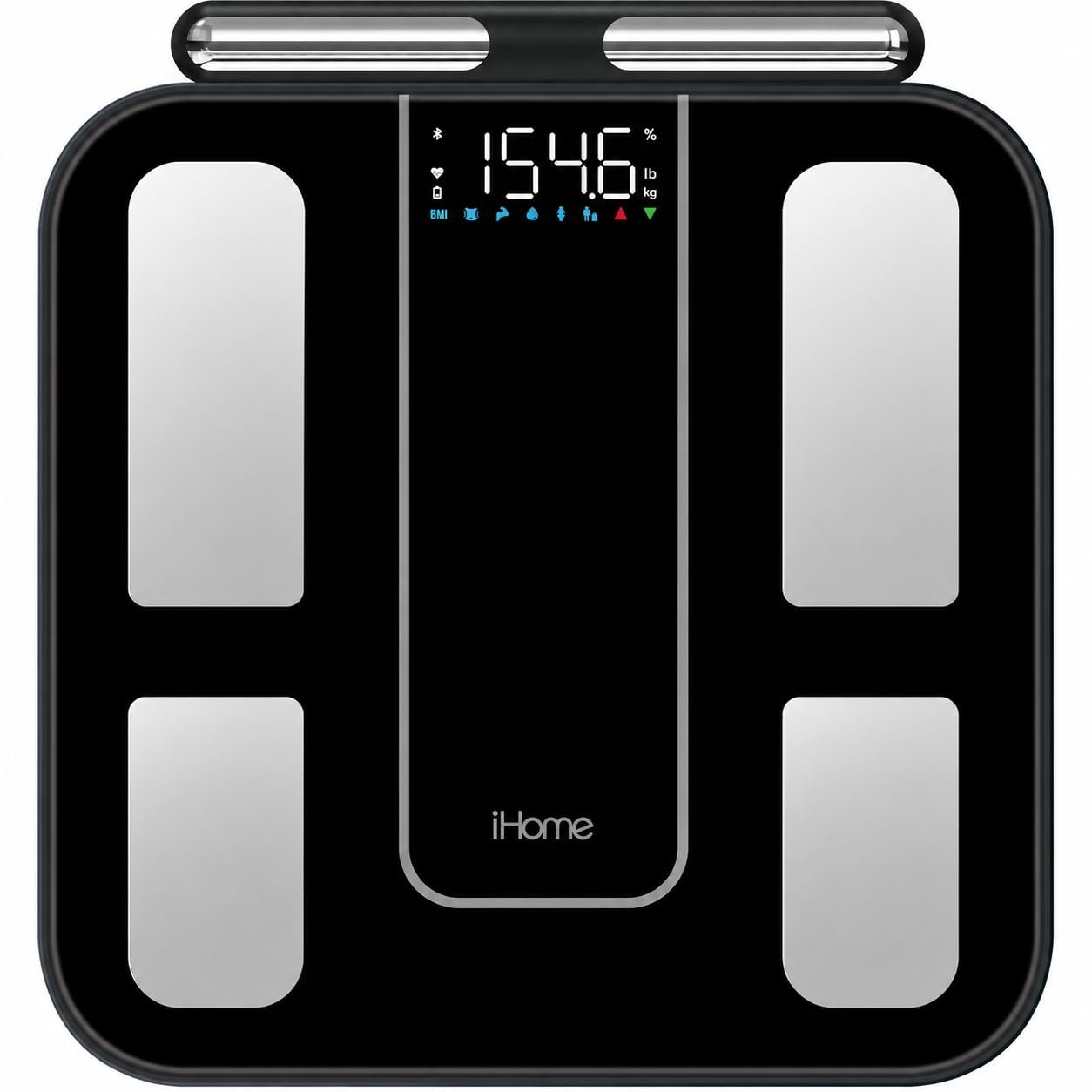 iHome 8 Electrode Smart Scale for Body Weight — Smart Scale with BMI, Body Fat, Muscle Mass, 56 Composition Metrics, Heart Rate, Bluetooth, 397lb