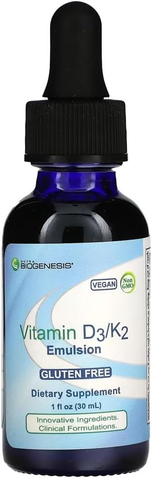 Nutra Biogenesis Vitamin D3/K2 Emulsion – 1 fl oz Bottle (30 ml)