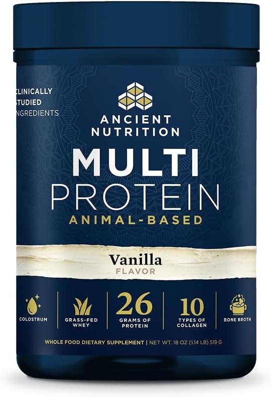 Ancient Nutrition Grass Fed Multi Protein, Bone Broth, Whey, Vanilla Bean