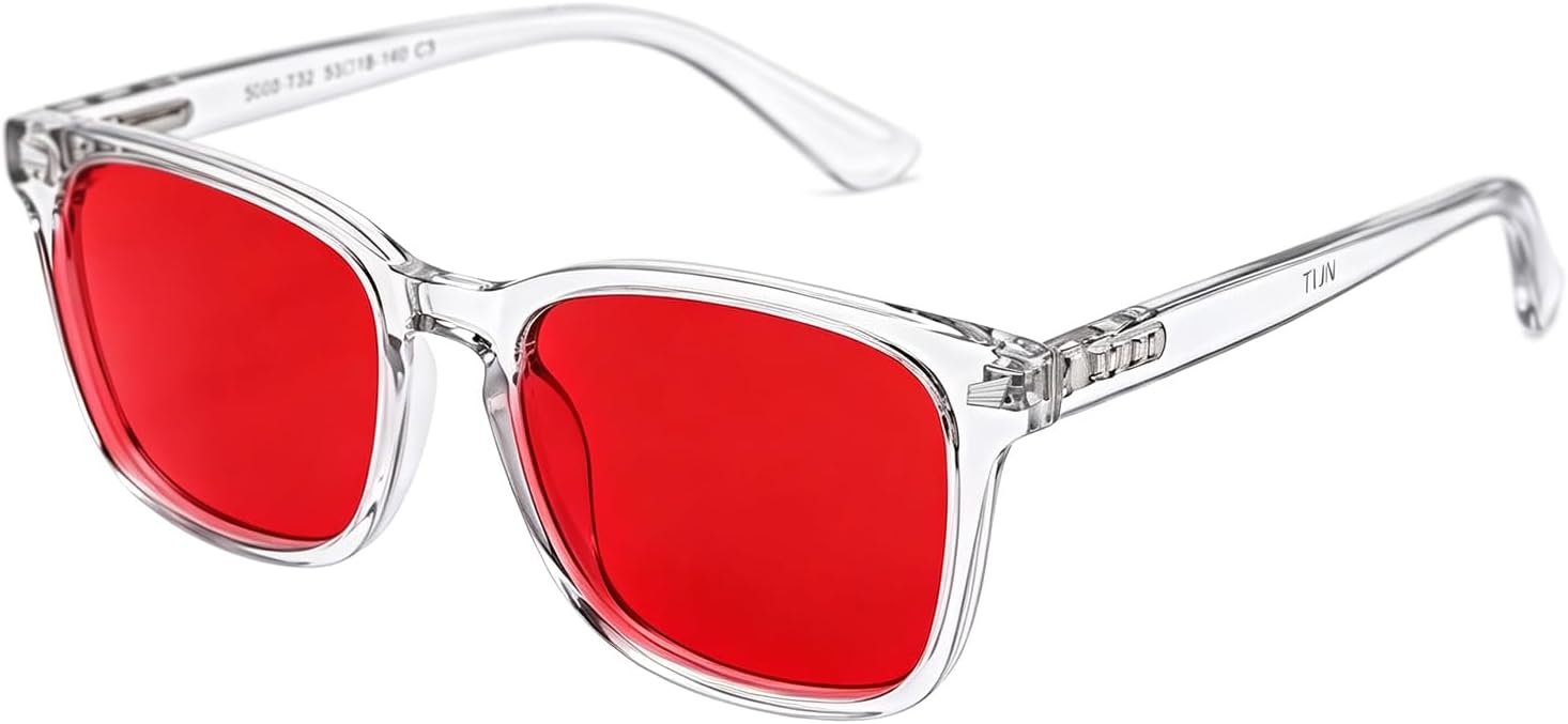 TIJN Sleep Glasses with Blue Green Light Blocking, Red Light Lens for Computer Gaming, Screen Fatigue & UV Protection