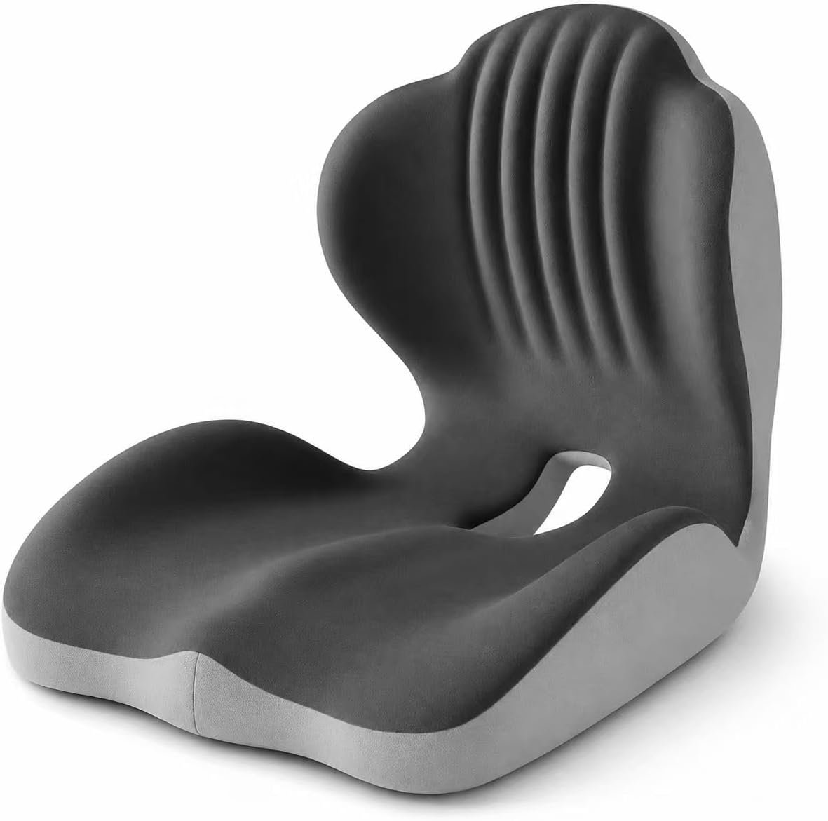 Ergonomic Memory Foam Seat Cushion, L Shaped Lumbar Support Pillow with Tailbone Relief, Orthopedic Chair Pad for Office, Car, Gaming Chair, Travel (Black & Gray)