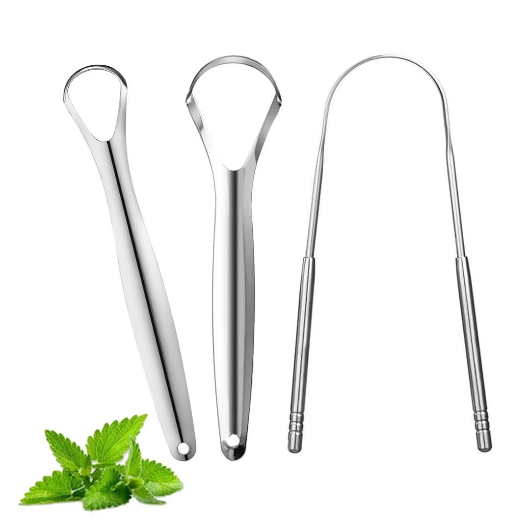3 Pack Tongue Scraper for Adults, Stainless Steel Tongue Cleaners