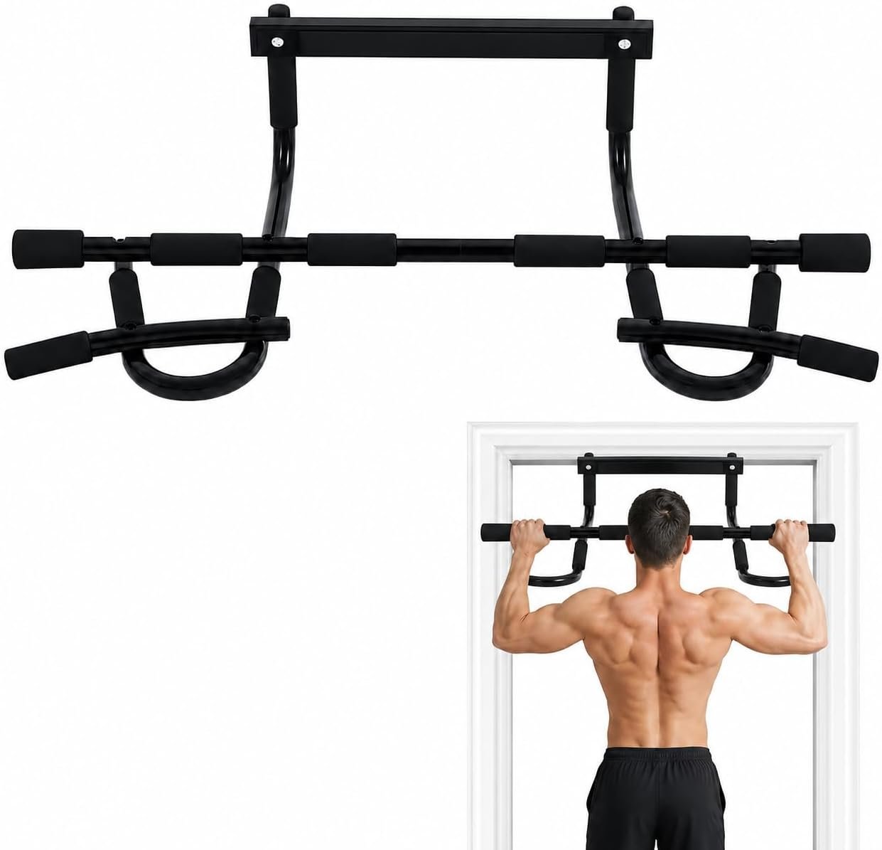 Heavy Duty Doorway Pull Up Bar, No Drill Multi-Grip, 500LBS