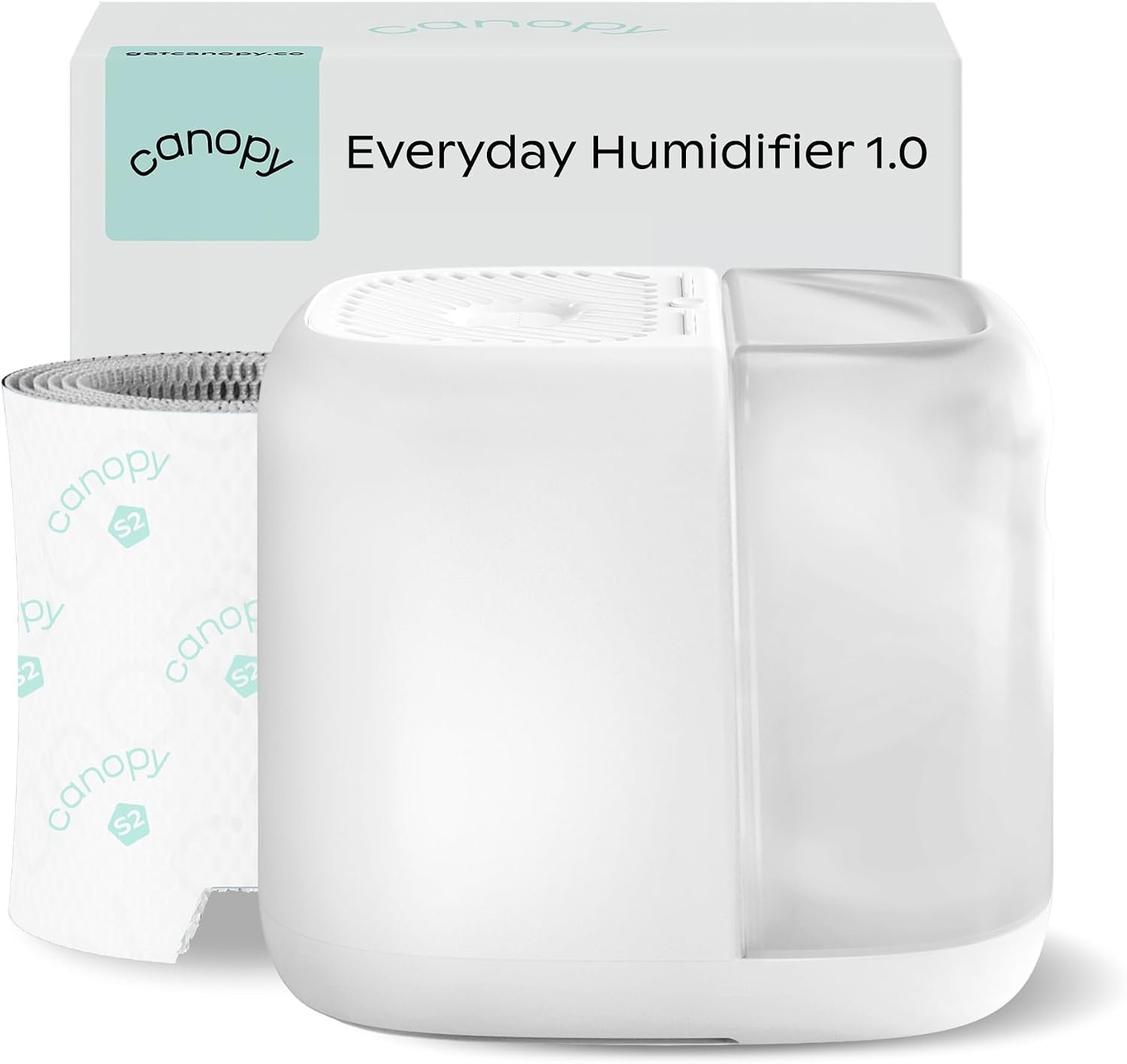 Canopy Bedside Evaporative Humidifier – 36 HR Run Time, 2.5L Capacity – No Mist – Help Alleviate Symptoms of Allergies, Flu, Cold, Dry Skin Includes Humidifier, Unwind Aroma, Filter – White