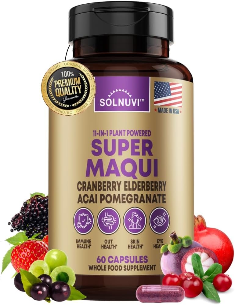 Organic Super Maqui Berry Capsules – Superfood Powder – Elderberry Extract, Cranberry, Pomegranate, Acai – Dry Eye & Tear Support, Gut Health, Skin – 60 Vegan Capsules, Non GMO, Gluten Free Supplement
