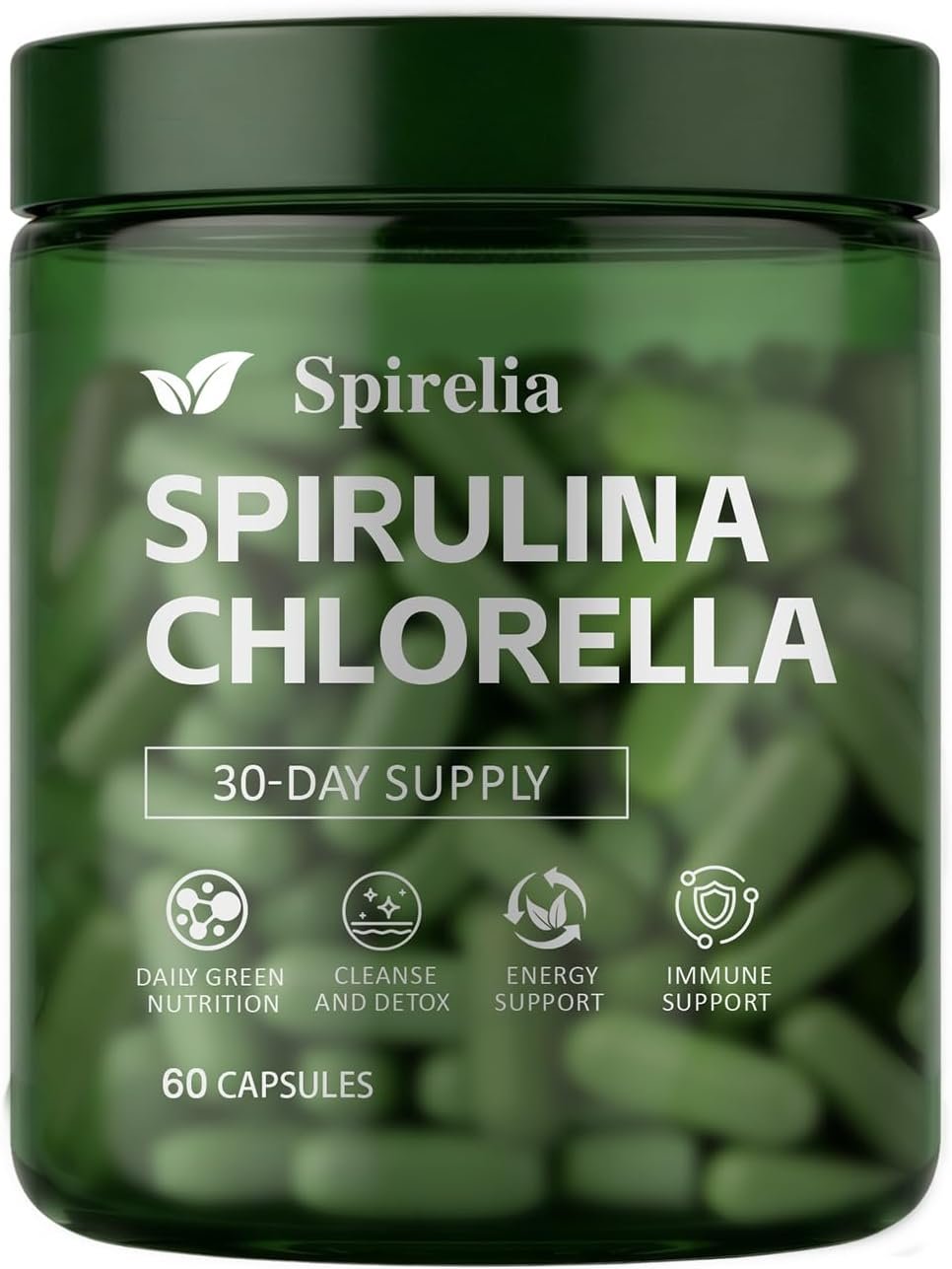 Spirelia Spirulina and Chlorella Capsules, Rich in Chlorophyll, Vitamins
