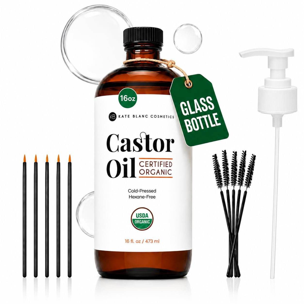 Kate Blanc Cosmetics Castor Oil Organic for Hair, Skin & Face (16oz)