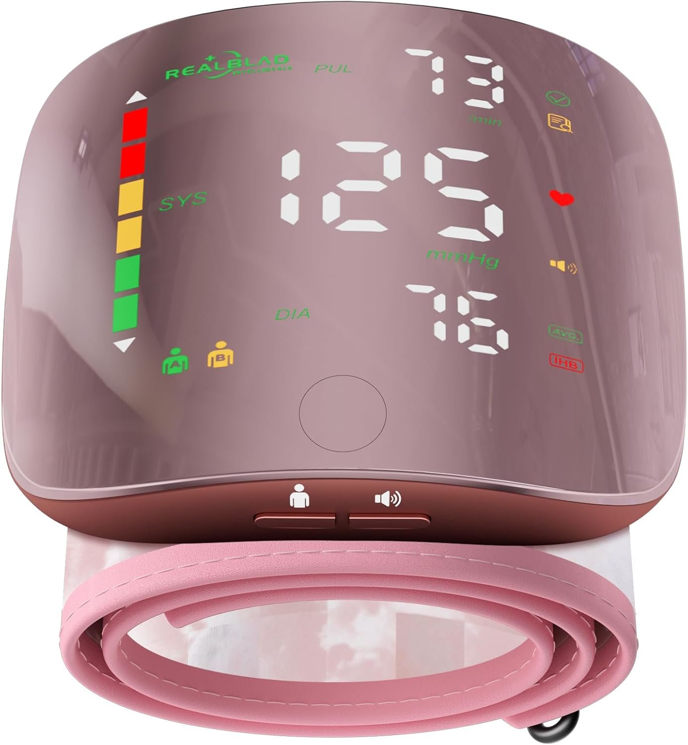 GUAEVER Wrist Blood Pressure Monitor with Curved Screen, Portable, Pink