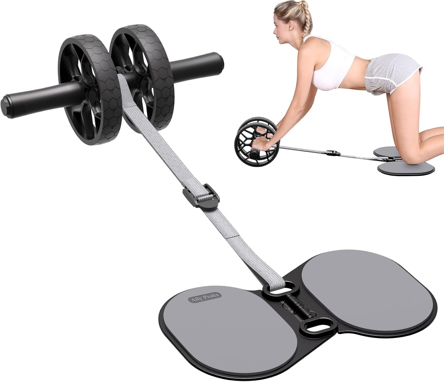 Ally Peaks Ab Roller Wheel with Adjustable Resistance，Automatic Rebound Abs & Core Workout Equipment for Beginners，All Levels & Post-Exhaustion Detachable Strength Training with Knee Pad.Ab wheel roller for men women