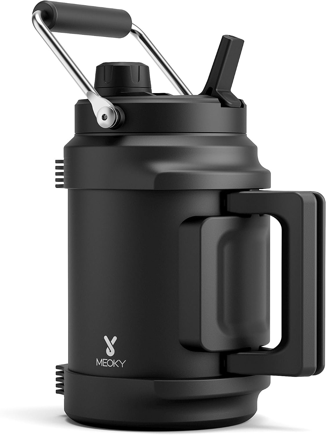 64 oz Insulated Water Bottle for Gym: Meoky Triple Wall Vacuum Stainless Steel Half Gallon Water Jug – Top and Side Handles, 2-in-1 Straw and Spout Lid, Cold for 36 Hrs, Leak Proof for Camping (Night)