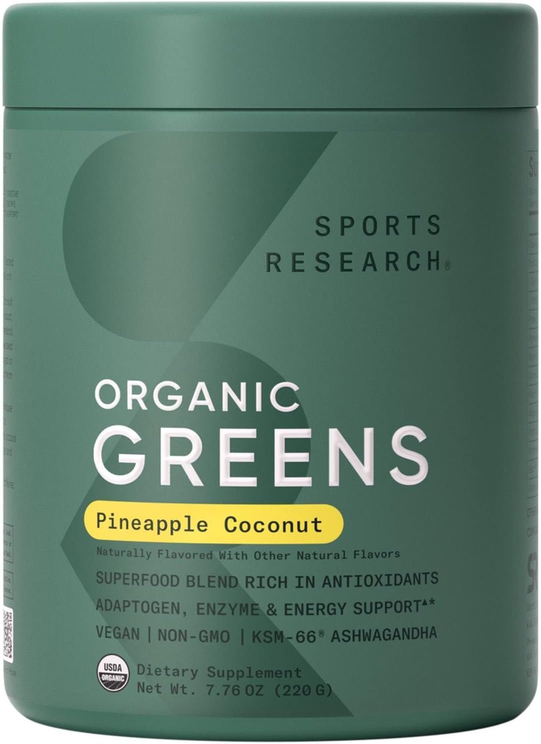 Sports Research® Organic Greens Powder, 7.76oz (Pineapple Coconut)