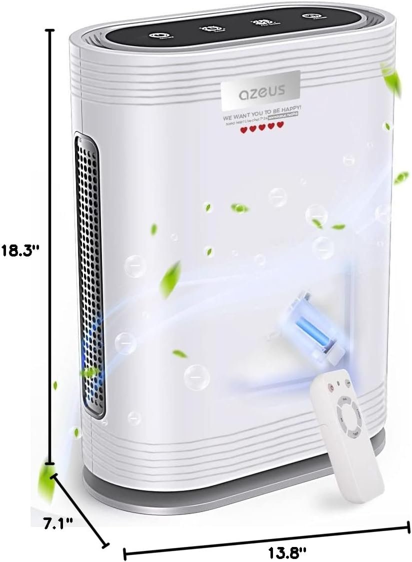 AZEUS Air Purifier for Wildfire Smoke, UV-C HEPA for Home Large Room, White