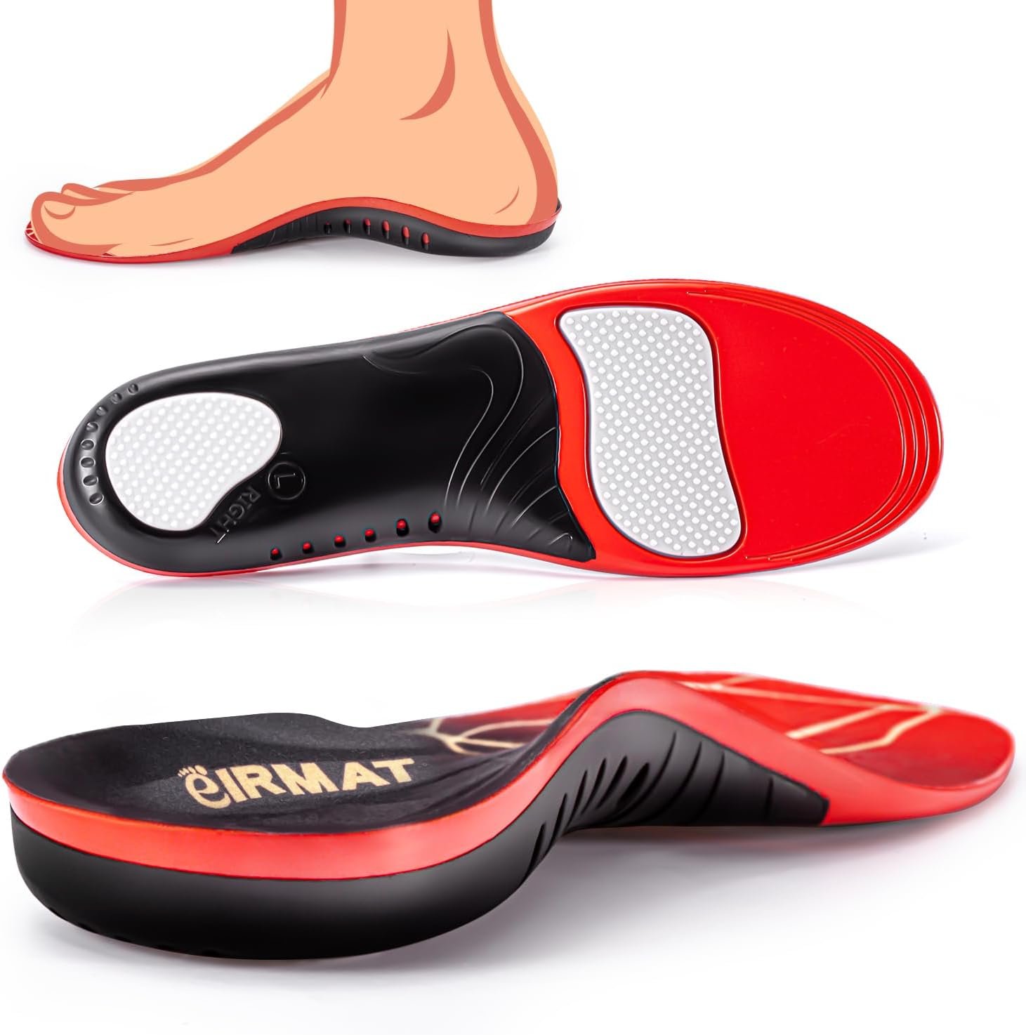 Plantar Fasciitis High Arch Support Insoles for Men & Women, M, 1 Pair