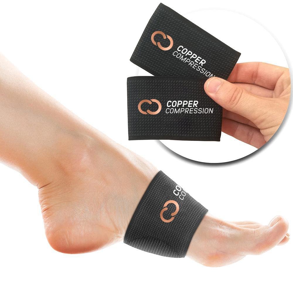 Copper Compression Padded Arch Support Sleeves. Targeted Compression for Plantar Fasciitis Symptoms, Pain, Flat Feet & High Arches. Breathable Support for Men & Women – Black