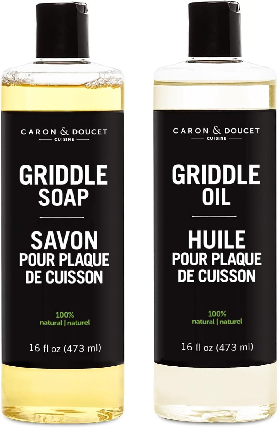 CARON & DOUCET – 100% Plant-Based Griddle Cleaning Set: Seasoning Oil & Soap for Washing, Restoring & Seasoning Griddles!