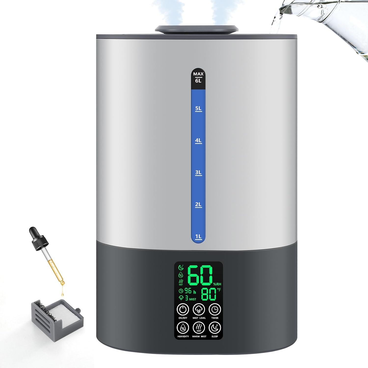 Coolfiqu 6L Warm & Cool Mist Humidifiers for Bedroom,Large Room,Plants