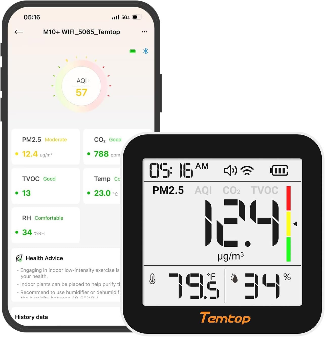 Temtop M10+ WiFi 6-in-1 Smart CO2 Meter & Indoor Air Quality Monitor