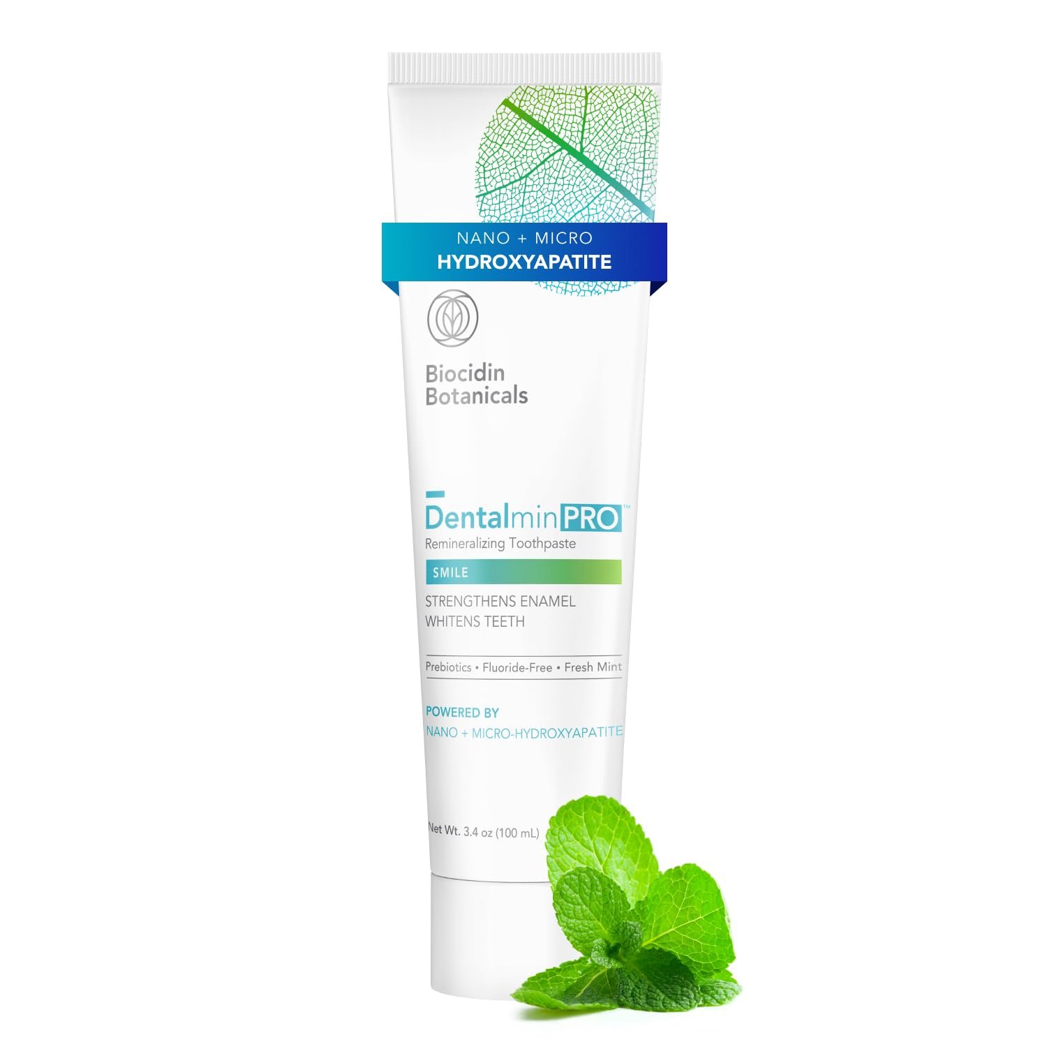 Biocidin Dentalmin Pro Hydroxyapatite Toothpaste – Mint Fluoride Free Toothpaste – Remineralizing & Whitening Toothpaste – Nano Hydroxyapatite for Sensitive Teeth – Enamel Support – SLS Free (3.4 oz)