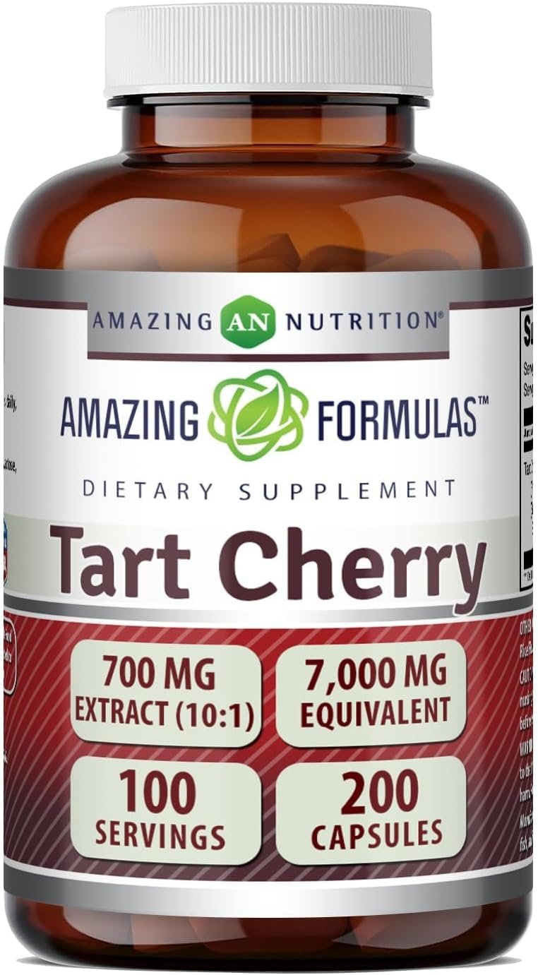 Amazing Formulas Tart Cherry 700 Mg | Standardized 10:1 Extract | 200 Capsules | Non-GMO | Gluten-Free | Made in USA