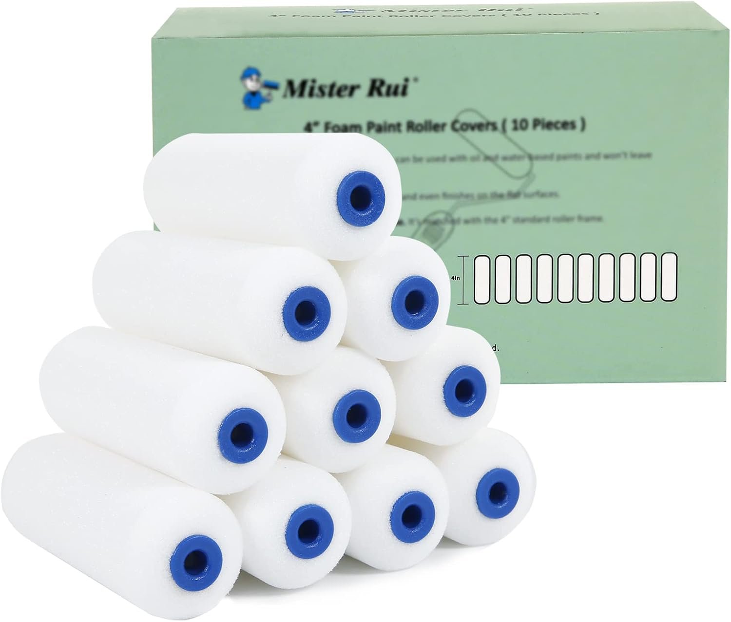 Mister Rui Mini Foam Paint Roller, 10 Pack, 4 Inch Small Paint Roller