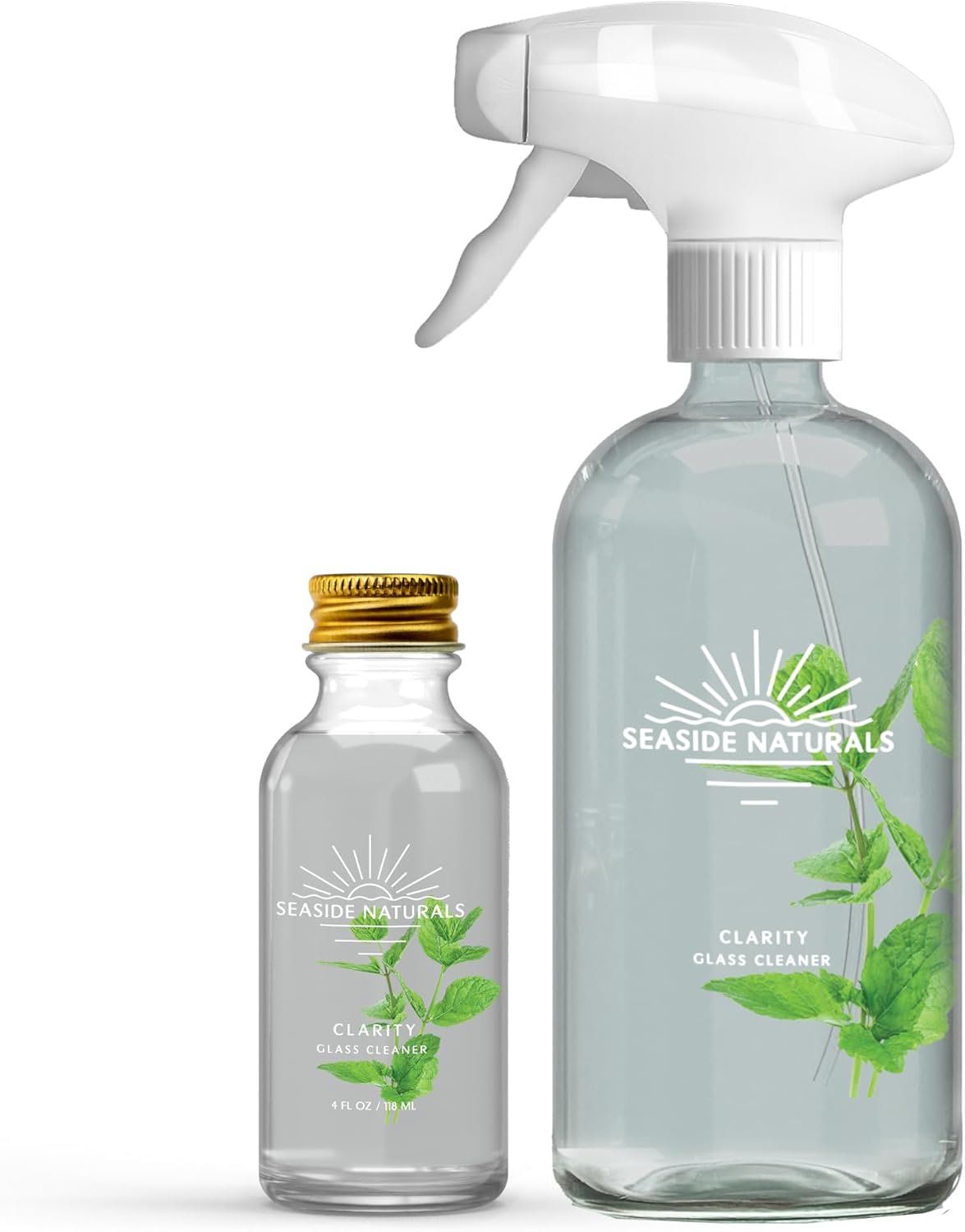 Clarity Kit – Non-Toxic Glass & Mirror Cleaner with Refillable Glass Spray Bottle – Plant-Based, Essential-Oil Powered, Streak-Free Formula Safe for Kids, Pets. 4oz – makes 4 bottles.