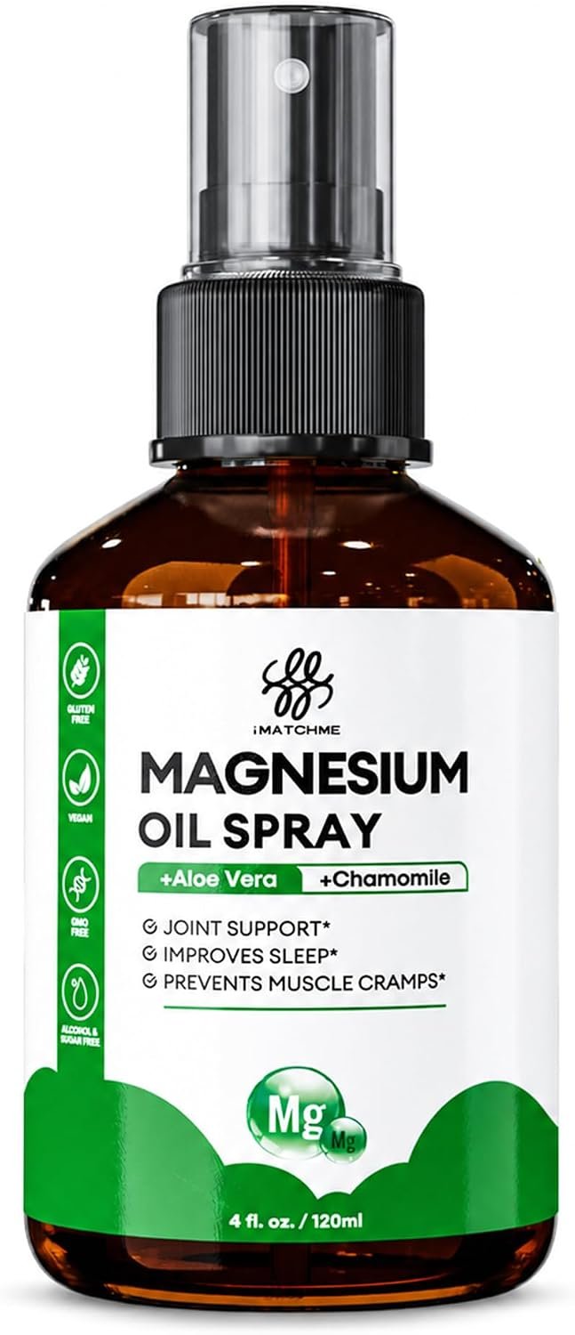 Magnesium Oil Spray for Feet & Body – Topical Magnesium Spray for Sleep, Leg Cramps & Muscle Relaxation, Fast Absorbing, Non-Greasy, with Aloe Vera & Chamomile, 4 Oz