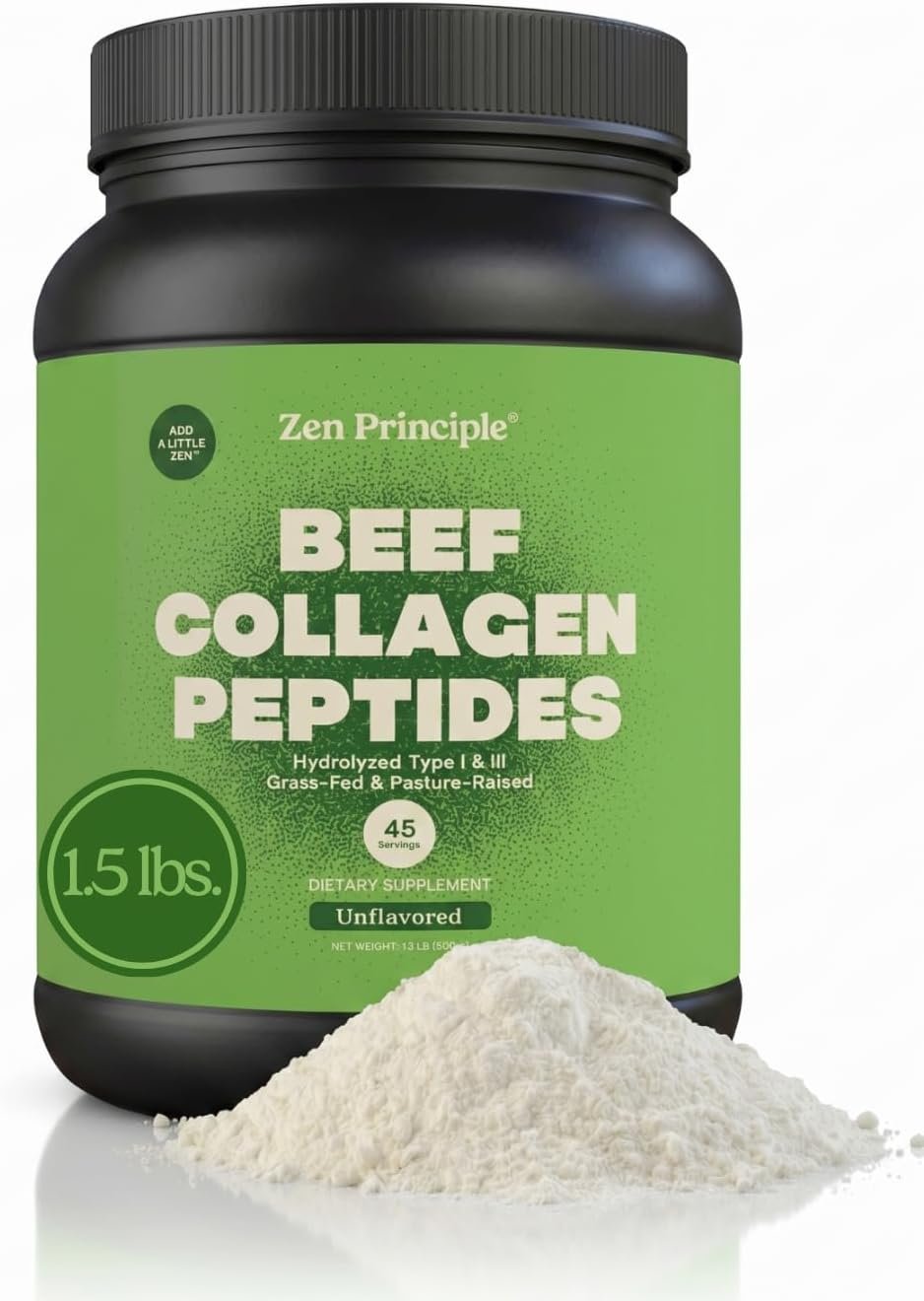 Zen Principle Grass-Fed Agglomerated Hydrolyzed Collagen Peptides 1.5 lb. Anti-Aging Protein for Healthy Hair, Skin & Joints. Paleo Friendly, GMO and Gluten Free, Pasture-Raised Bovine.