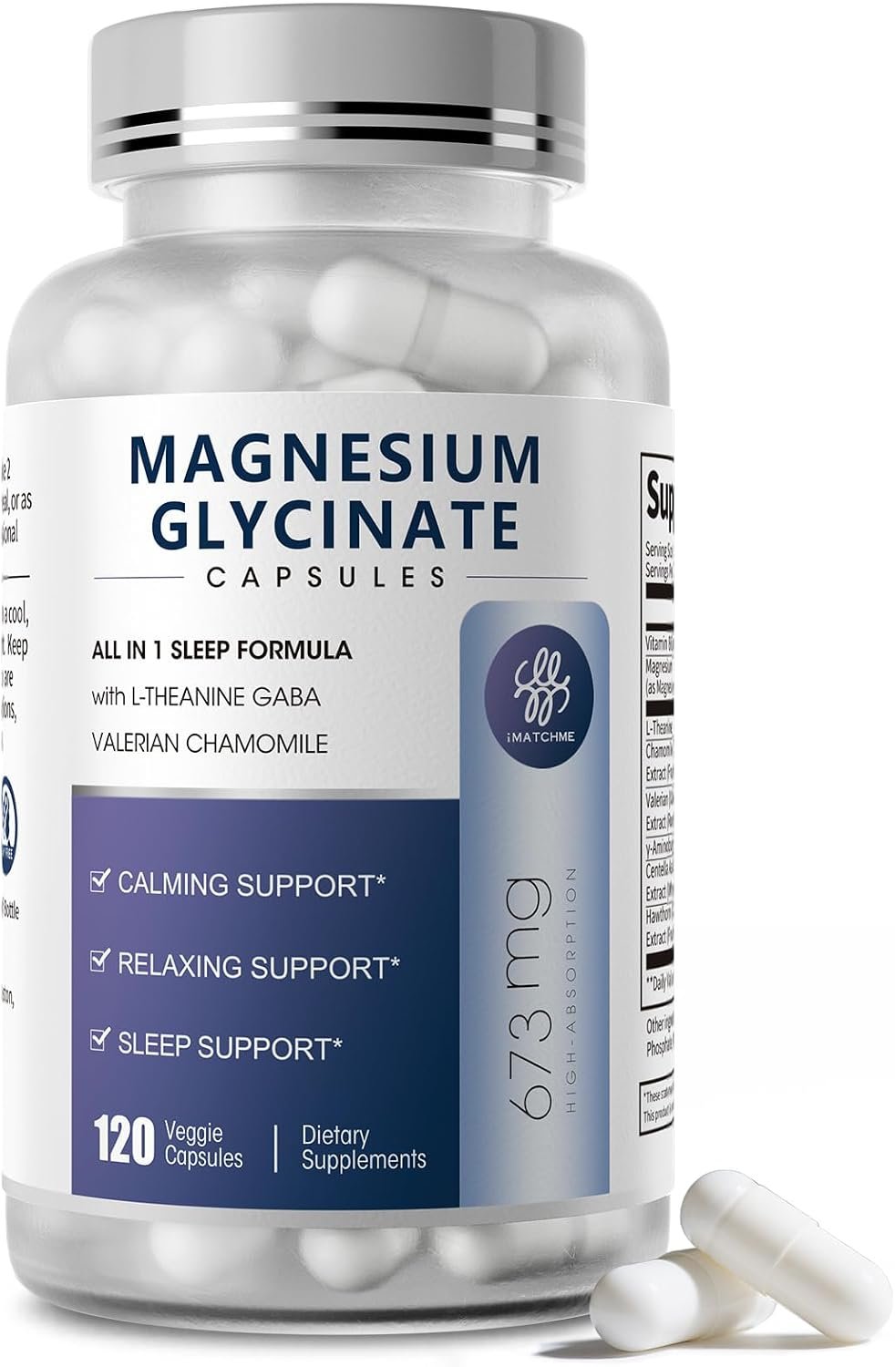 iMATCHME Magnesium Glycinate with L-Theanine, Chamomile & GABA 120 Capsules