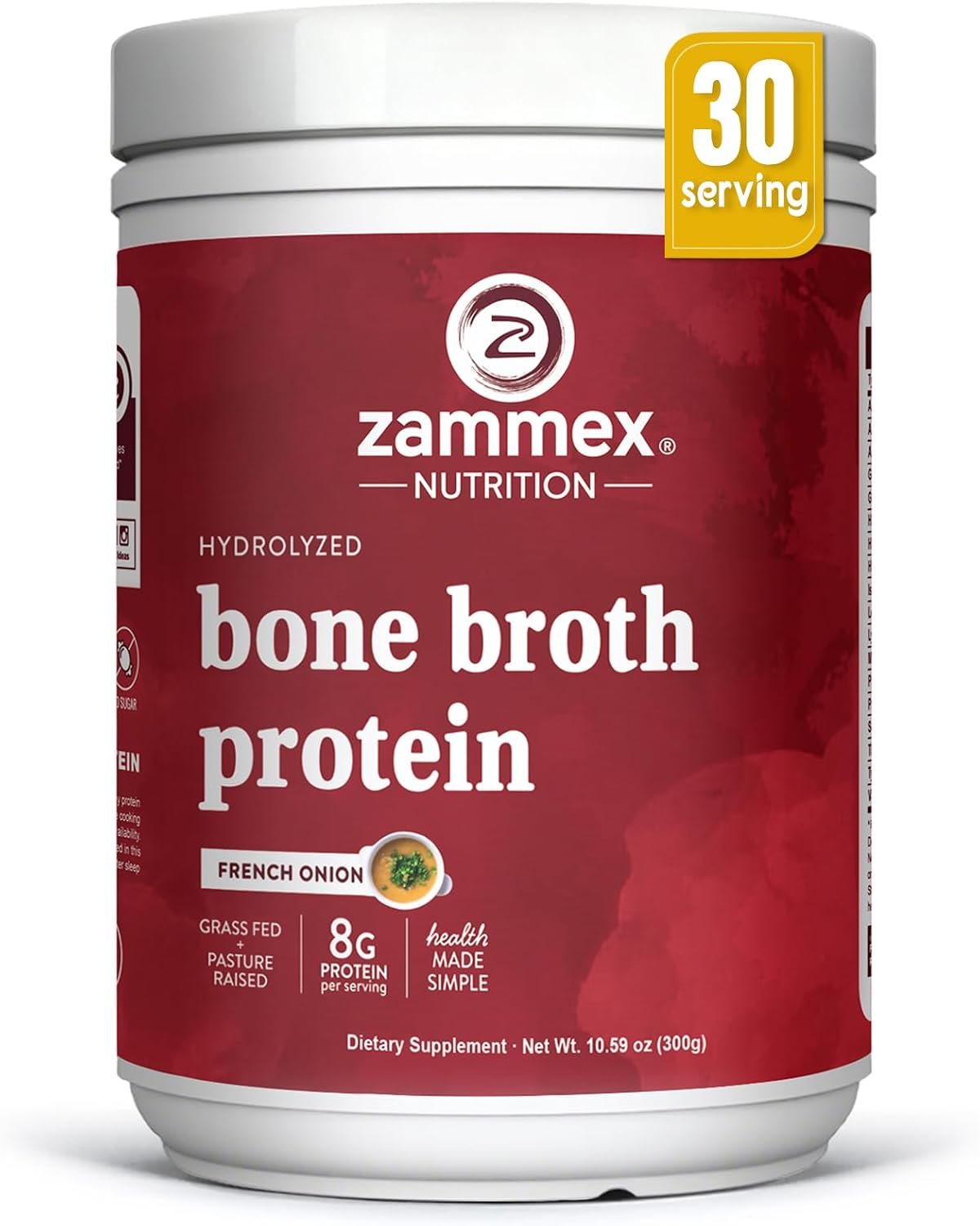 Zammex Beef Bone Broth Protein Powder, 8g Protein per Serving, French Onion