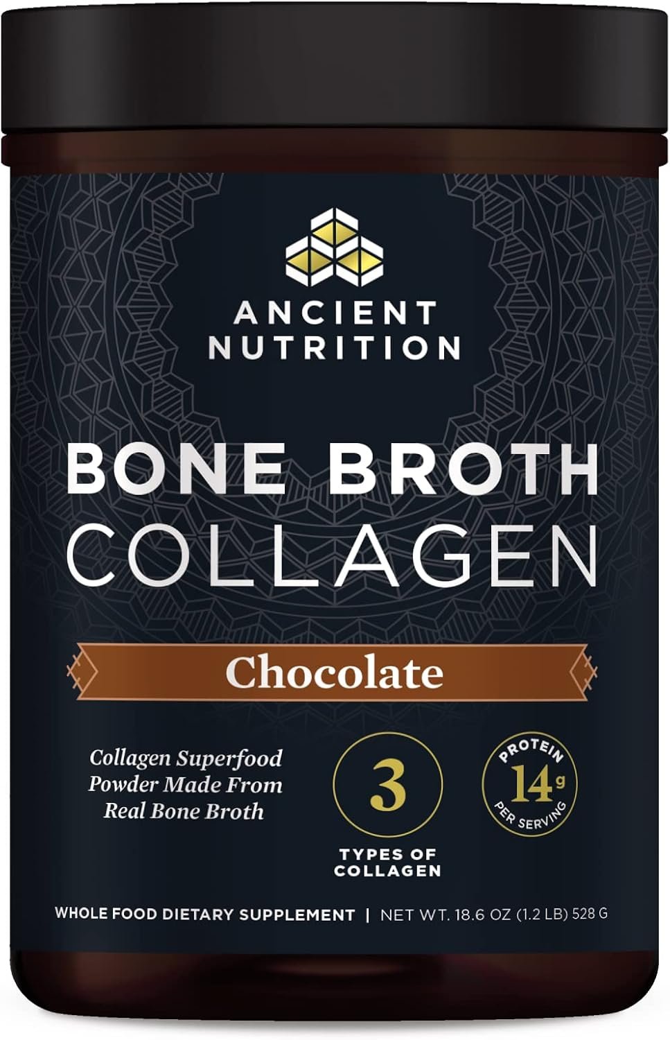 Ancient Nutrition Hydrolyzed Bone Broth Collagen Peptides, Chocolate
