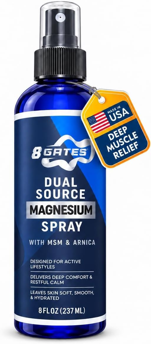 8 Gates Dual Source Magnesium Oil Spray for Pain Relief, Feet & Leg Cramps