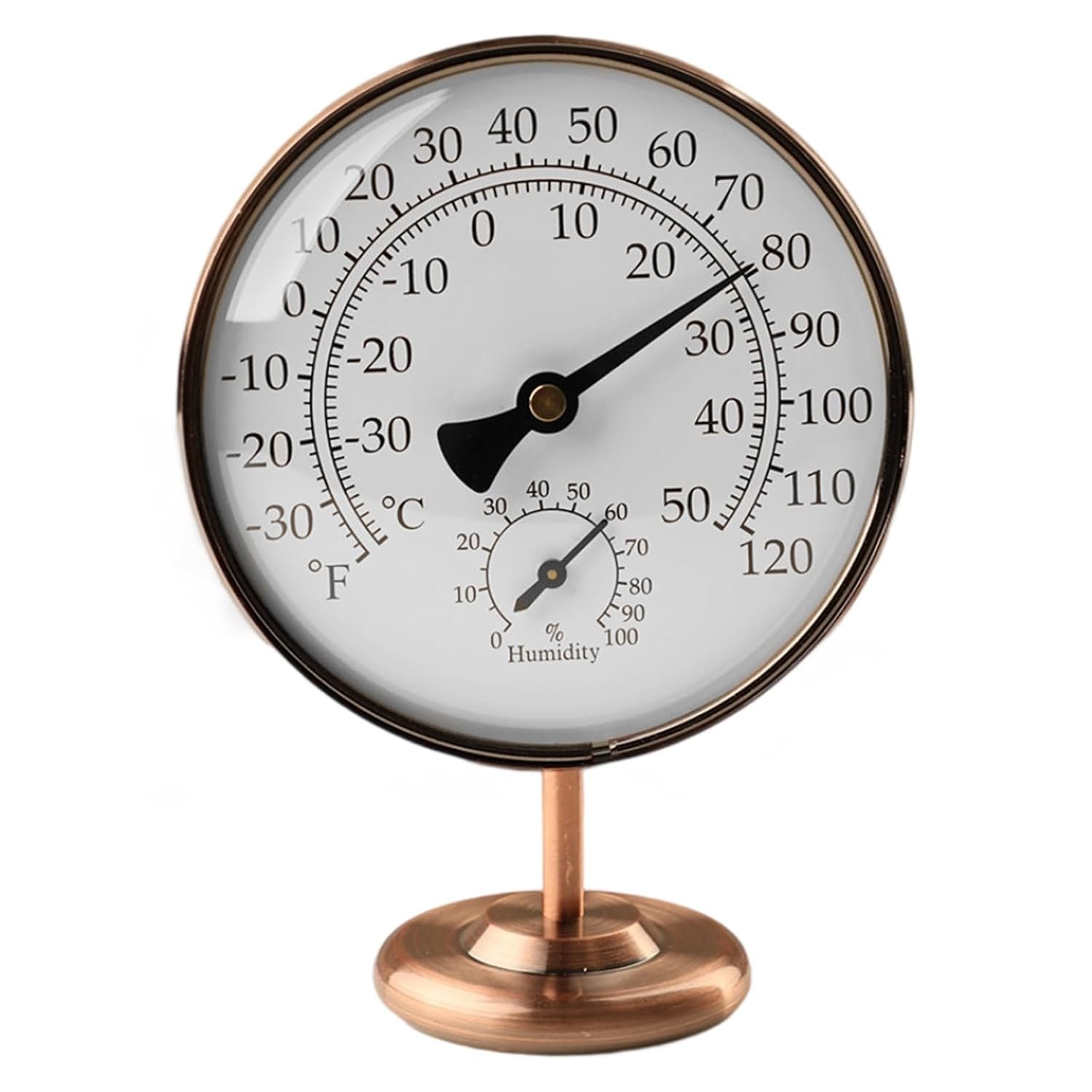 4″ Indoor Thermometer & Humidity Gauge, Brass Dial with Stand