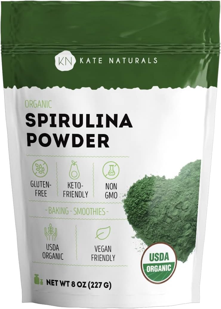 Kate Naturals Organic Spirulina Powder, Nutrient Dense Superfood (8oz)