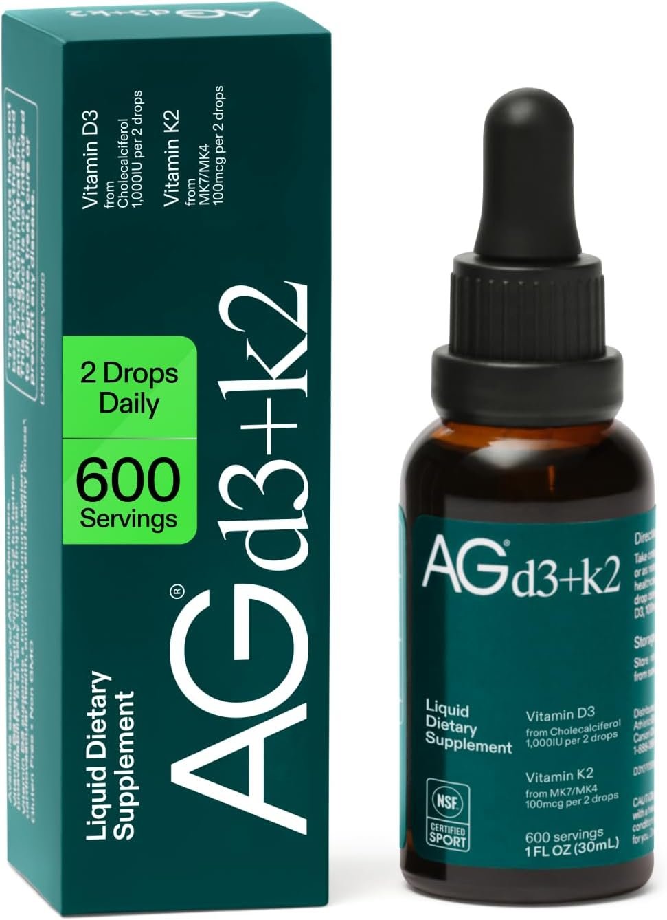 AG1 Vitamin D3 + K2 Liquid Drops | Vitamin D & K Blend | Daily Bone Support
