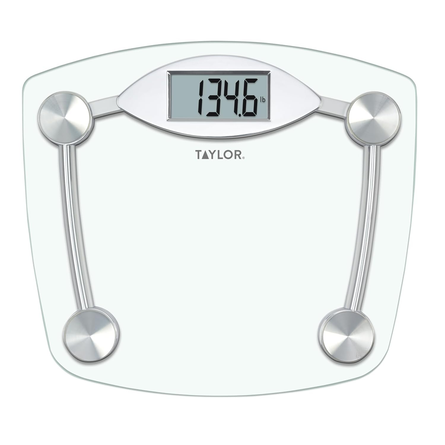Taylor Digital Bathroom Scale, Body Weight Scale, Instant On and Off, 400 lb Capacity, Sturdy Clear Glass with Chrome-Finish Base