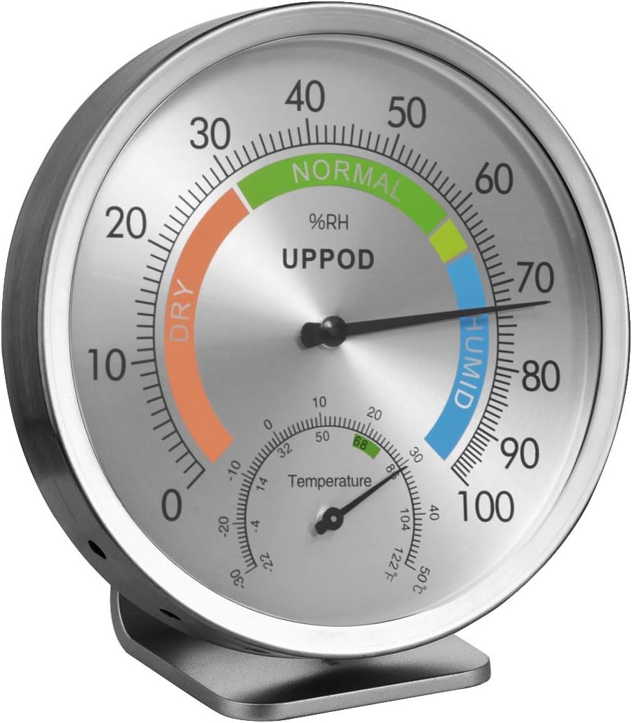 5″ Indoor Outdoor Hygrometer/Thermometer, Humidity Gauge Indicator Temperature Humidity Monitor, Analog Hygrometer Humidor (English Version)