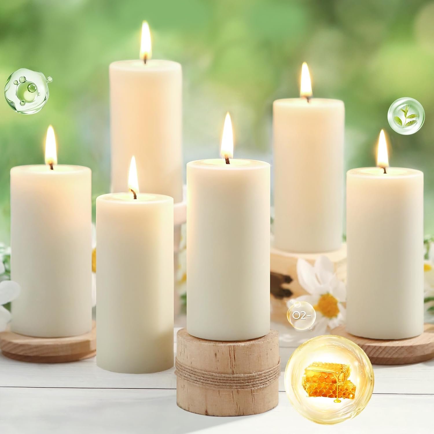 100% Beeswax Candles,Unscented White Bee Wax Candle,2×4 Inch,6 Pack,258 H