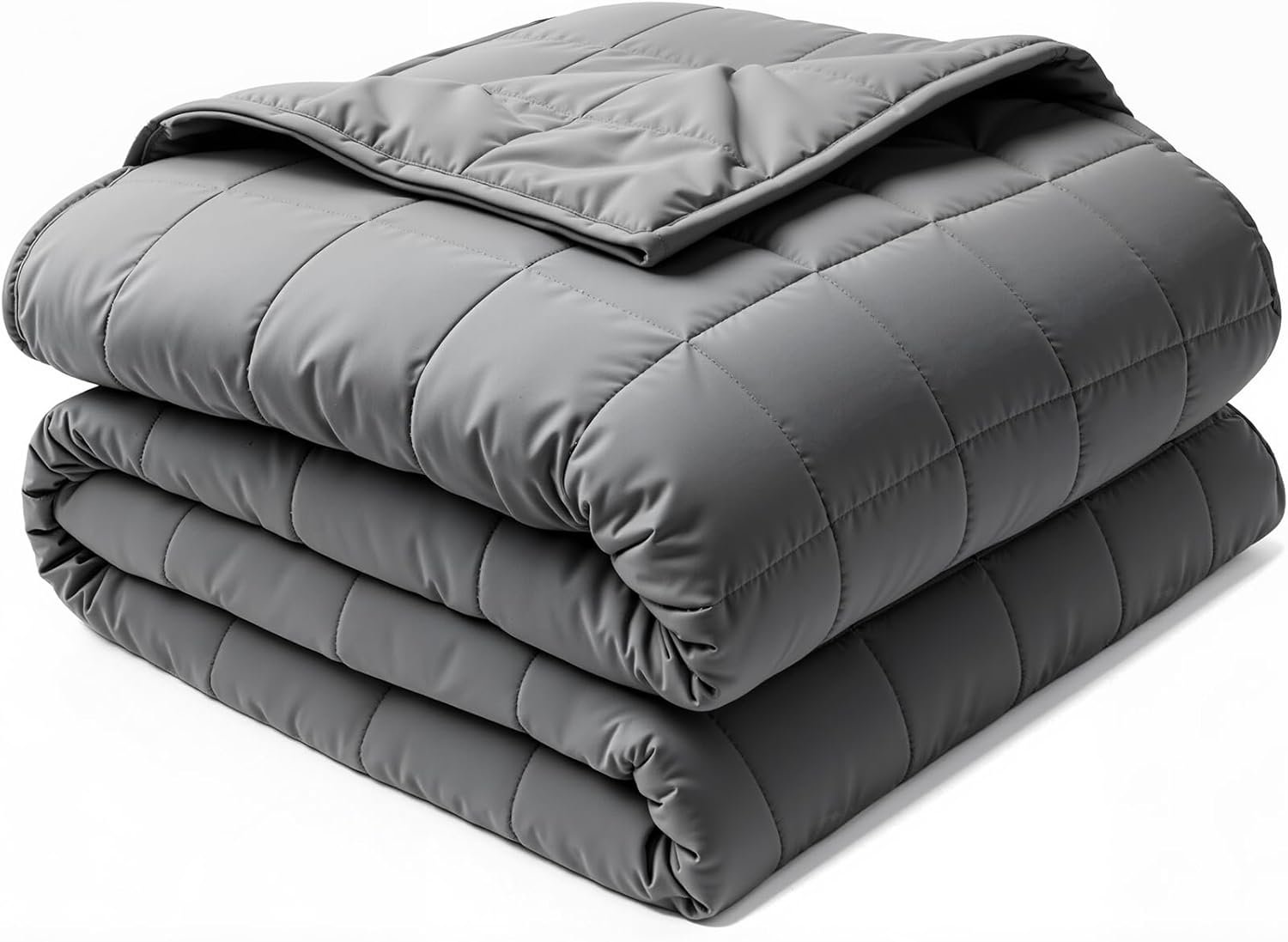 Weighted Blanket 15 lbs for Adults, 48″ x 72″ Twin Size Cotton Weighted Blanket, Cooling Heavy Blanket with Glass Beads Standard Grid Stitching Soft Cozy Grey Blanket