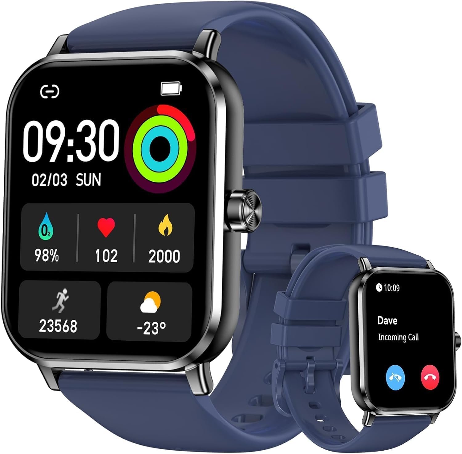 Smart Watch for Men Women, 1.83″ HD Touchscreen Fitness Tracker with Bluetooth Calling, 130+ Sports Modes, Heart Rate Sleep Step Monitor, IP68 Waterproof, Compatible with iOS & Android (Blue)
