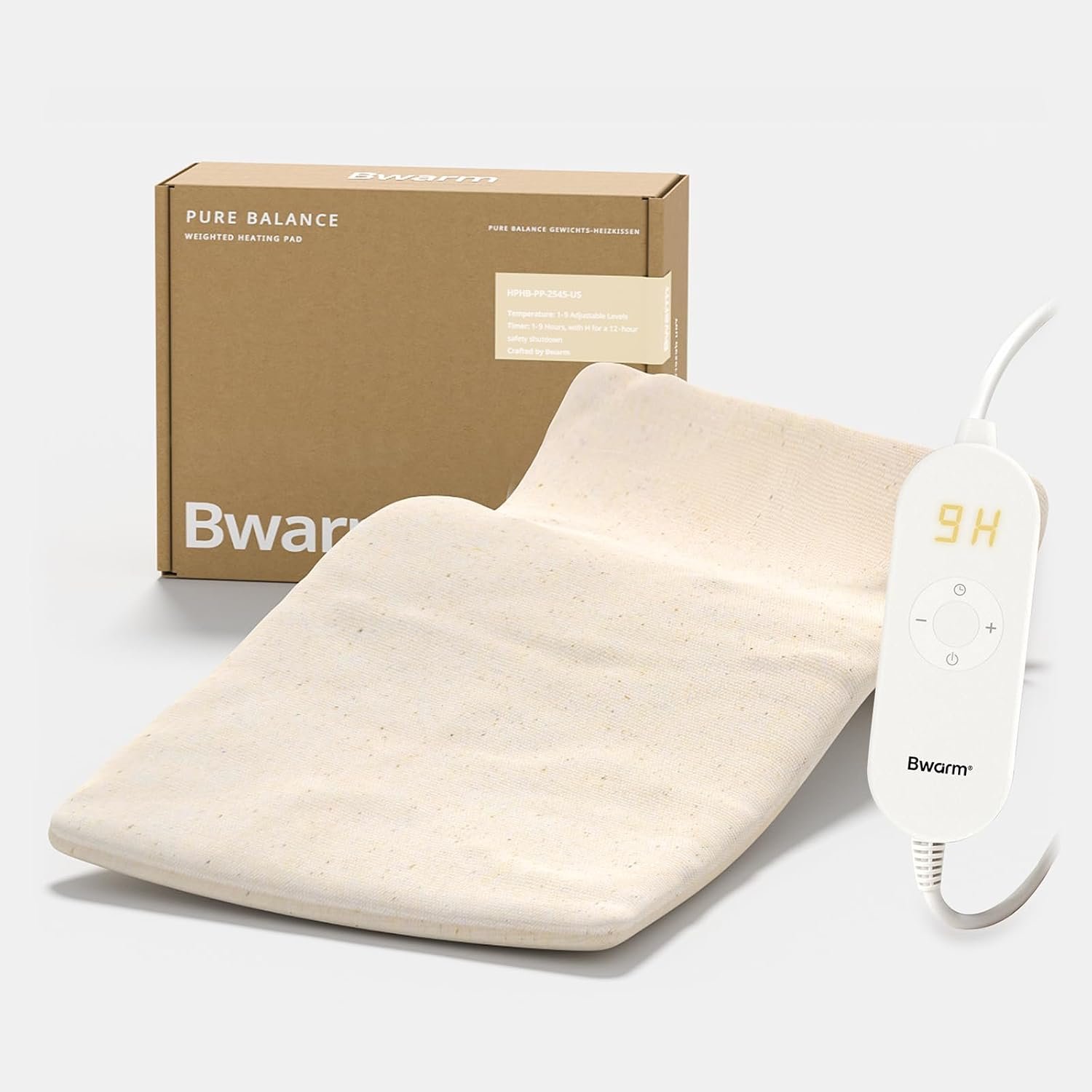 Bwarm Weighted Far Infrared Heating Pads 100% Cotton Fast Heating with 9 Heating Levels 12 Hours Auto-Off Heated Pad for Back Neck Hot Pad for Arms and Legs (White, 12”×24′)