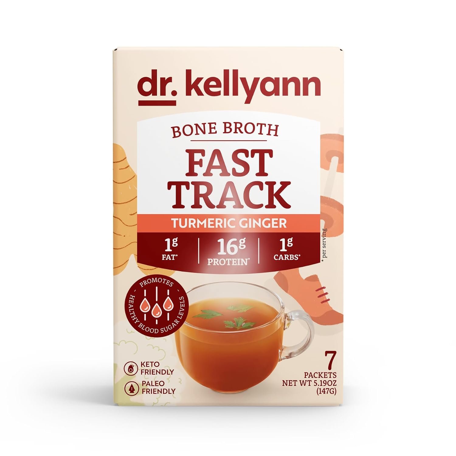 Dr. Kellyann Fast Track Bone Broth Packets (7 Servings) – 16g Protein, Grass-Fed Hydrolyzed Collagen, Keto & Paleo-Friendly, 1 Box