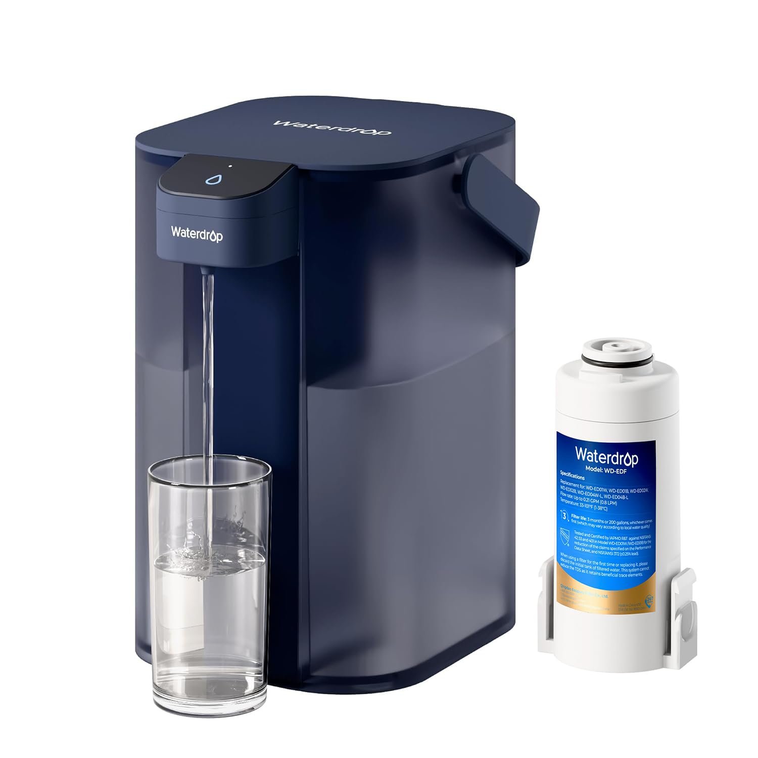 Waterdrop ED01B Electric Water Filter Pitcher, NSF/ANSI 42&53&401&372, Blue
