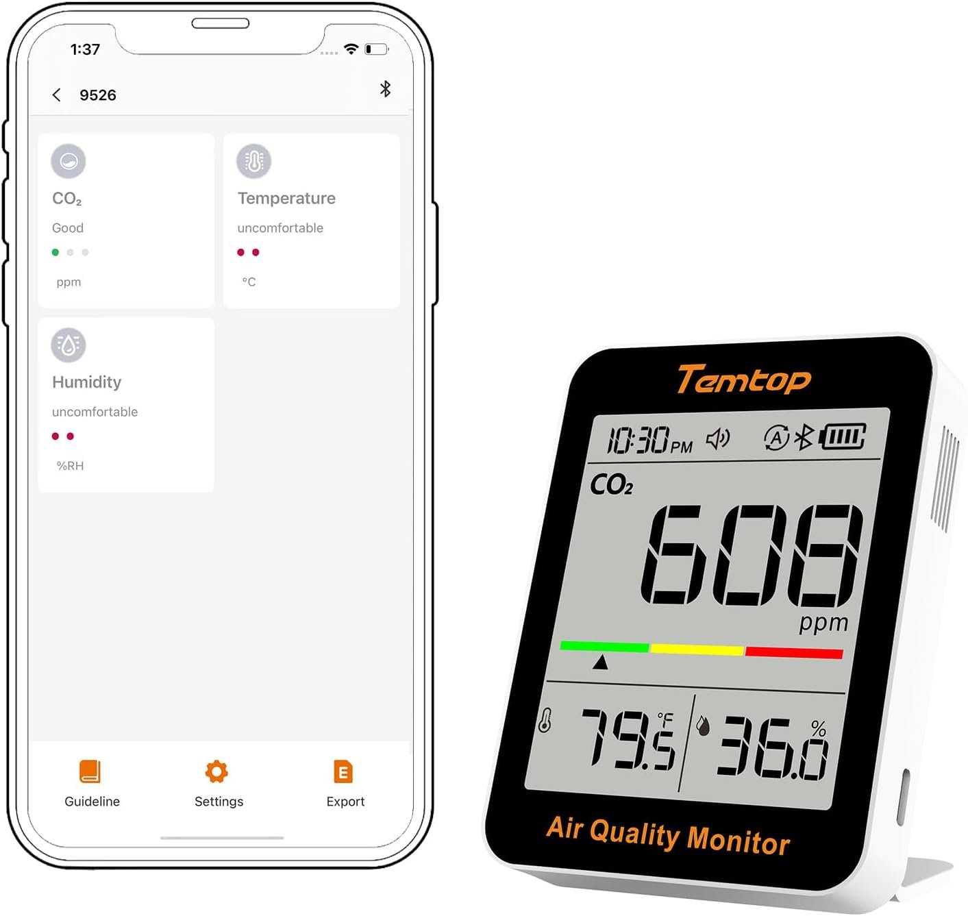 Temtop C1+ CO2 Monitor, Smart Indoor Air Quality Monitor with BLE App