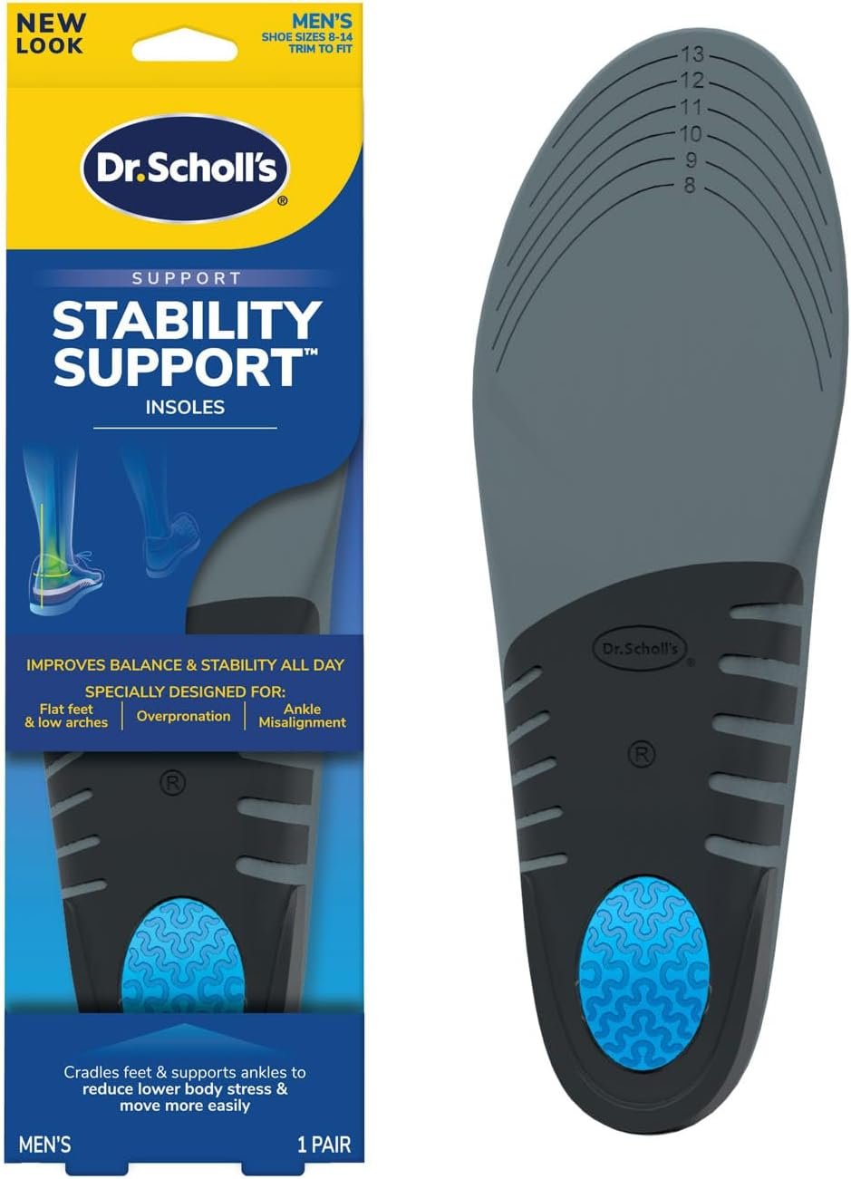 Dr. Scholl’s Stability Support Insoles for Men, Size 8-14: Immediately Relieve Discomfort, Cradle Feet & Improve Ankle Alignment, Due to Overpronation, Low & Fallen Arches, Reduces Lower Body Stress